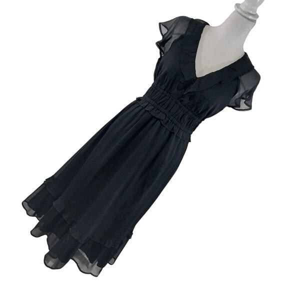 OLD NAVY! SHEER BLACK SCRUNCHY TEXTURED CHIFFON RUFFLED HEM/NECK DRESS! SZ M - Picture 11 of 11